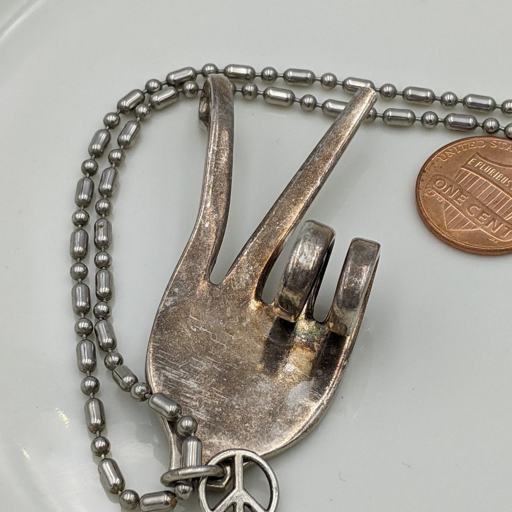 Peace Sign Silver Plate Fork Artisan Necklace - Picture 9 of 11